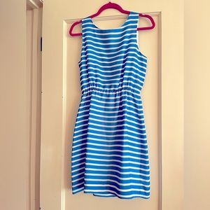 JCrew NWOT blue polyester dress/white stripes zip up back